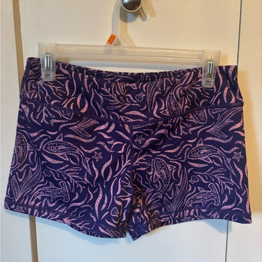 IAB MFG pink and purple athletic spandex shorts